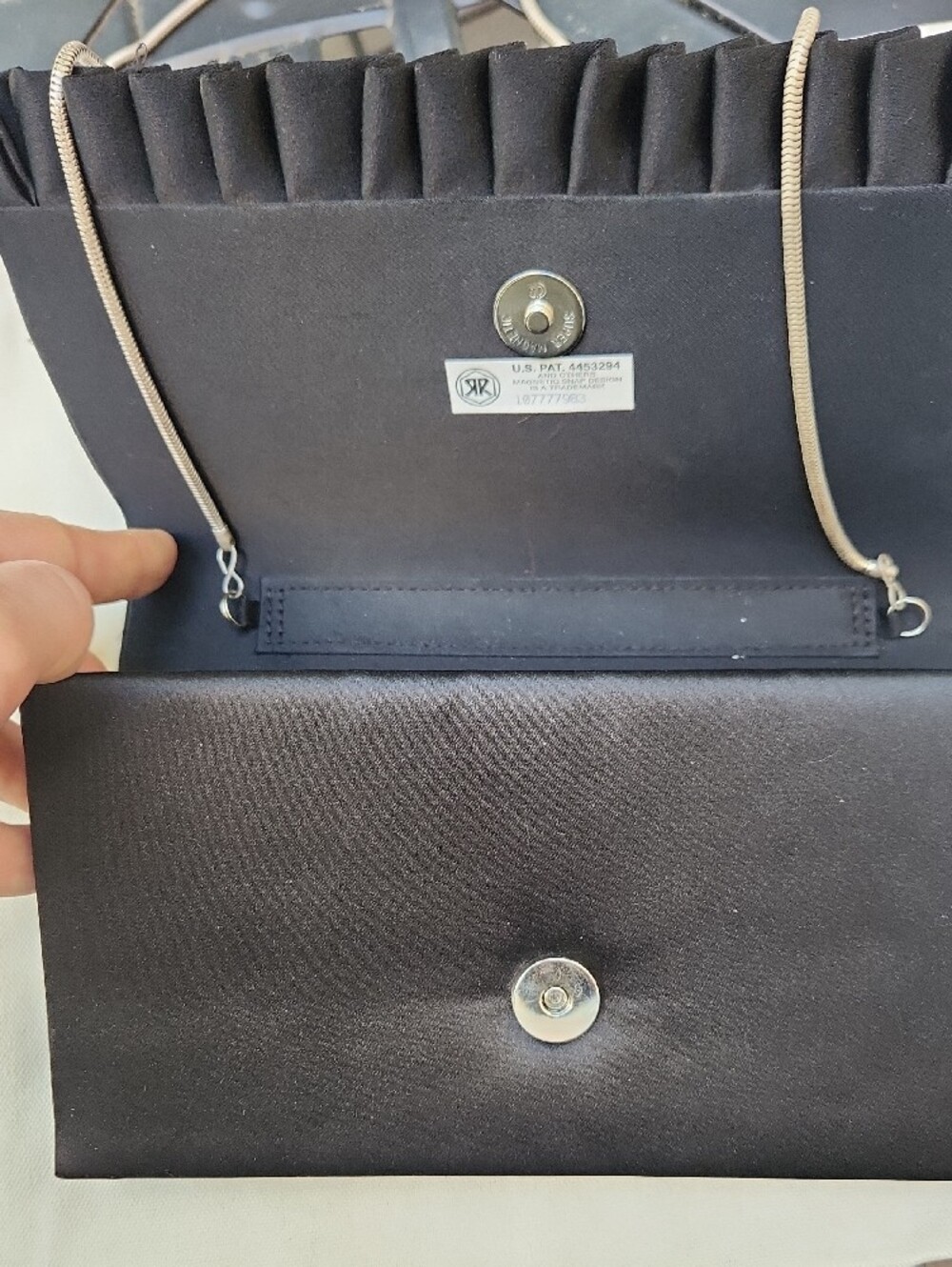Bloomingdale's Black Ruffle Fold-Over Clutch - Picture 3 of 7